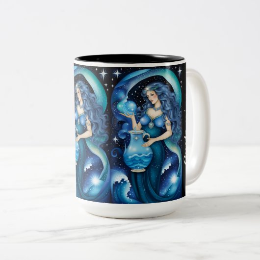 ジュエルパーソナライズされた銀河系〔占星術の〕十二宮図アクエリアス ツートーンマグカップ (正面右)