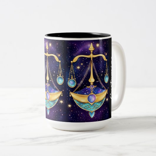 ジュエルパーソナライズされた銀河系〔占星術の〕十二宮図リブラ ツートーンマグカップ (正面右)