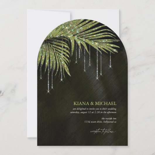 ジュエルパーム結婚リーフのグリーンアーチID830 招待状 (正面)