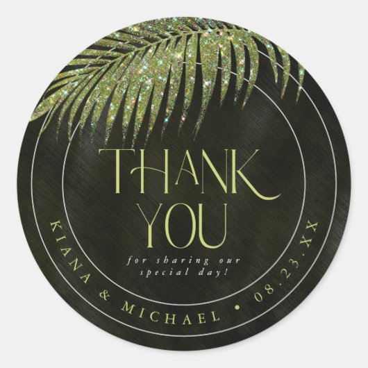 ジュエルパーム結婚リーフのサンキューグリーンID830 ラウンドシール (正面)