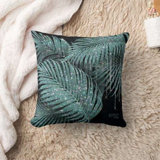 ジュエルパーム結婚リーフのティール（緑がかった色）ID830 クッション (ブランケット)
