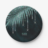 ジュエルパーム結婚リーフのティール（緑がかった色）ID830 ペーパープレート (正面)