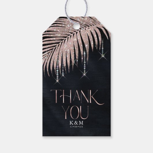 ジュエルパーム結婚リーフのバラ金ゴールド/ネイビーID830 ギフトタグ (正面)