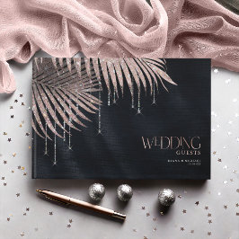 ジュエルパーム結婚リーフのバラ金ゴールド/ネイビーID830 ゲストブック