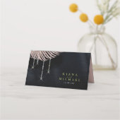 ジュエルパーム結婚リーフのバラ金ゴールド/ネイビーID830 プレイスカード (裏面)