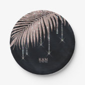 ジュエルパーム結婚リーフのバラ金ゴールド/ネイビーID830 ペーパープレート (正面)