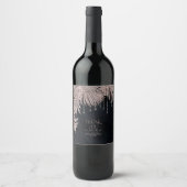 ジュエルパーム結婚リーフのバラ金ゴールド/ネイビーID830 ワインラベル (正面)