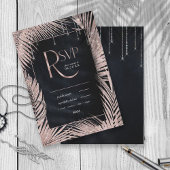 ジュエルパーム結婚リーフのバラ金ゴールド/ネイビーID830 出欠カード