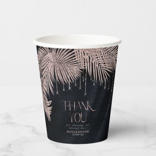 ジュエルパーム結婚リーフのバラ金ゴールド/ネイビーID830 紙コップ (正面)