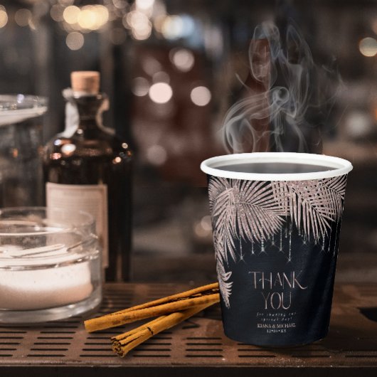 ジュエルパーム結婚リーフのバラ金ゴールド/ネイビーID830 紙コップ