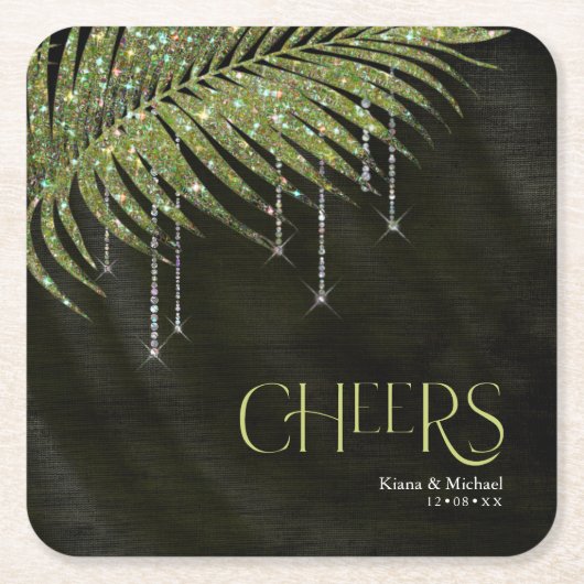 ジュエルパーム結婚リーフの応援緑ID830 スクエアペーパーコースター (正面)