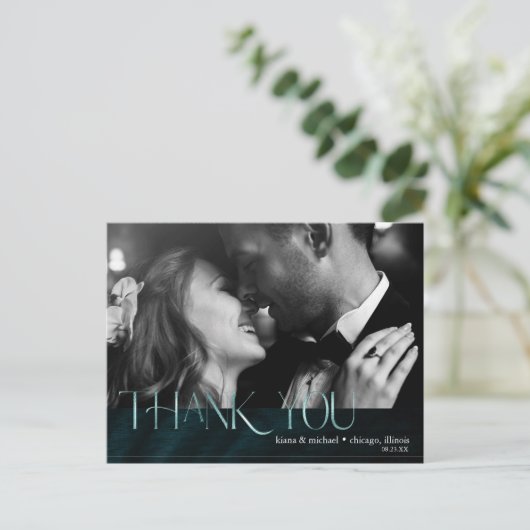 ジュエルパーム結婚リーフの感謝ティール（緑がかった色）ID830 案内ポストカード (スタンド正面)