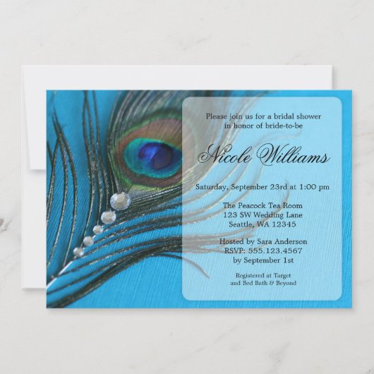 ジュエルピーコックフェザーブライダルシャワー招待状 招待状 (正面)