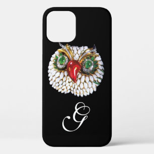ジュエルフクロウモノグラム,金ゴールド,グリーンエメラルド,オパール iPhone 12ケース