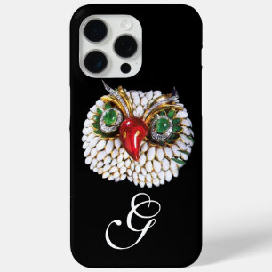 ジュエルフクロウモノグラム,金ゴールド,グリーンエメラルド,オパール iPhone 15 PRO MAXケース
