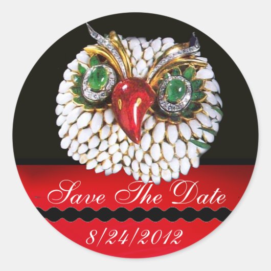 ジュエルフクロウ金ゴールド、グリーンエメラルド、オパール ラウンドシール (正面)