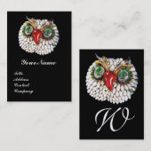 ジュエルフクロウ,金ゴールド,グリーンエメラルド,白黒パール 名刺 (正面/裏面)