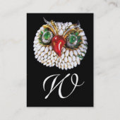 ジュエルフクロウ,金ゴールド,グリーンエメラルド,白黒パール 名刺 (裏面)