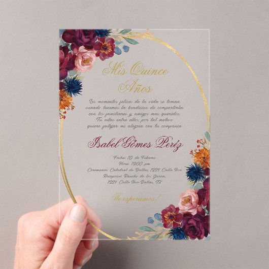 ジュエルフラワースペインのクインセアニェラ アクリル招待状 (インサイチュ (ポータブル))