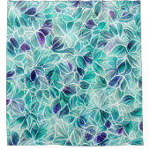 ジュエルブルーリーフパターン シャワーカーテン (正面)