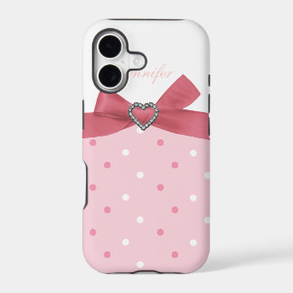 ジュエルプリントドット柄ピンクリボンiPhoneケース