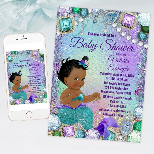 ジュエルマーメイドアフリカマーメイドベビーシャワー 招待状