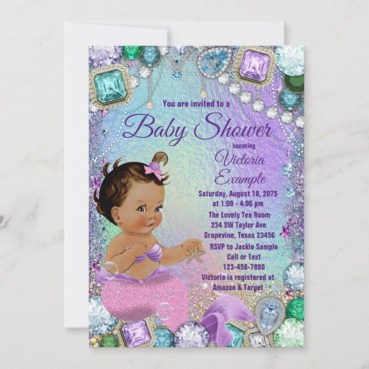 ジュエルマーメイドエスニックピンクマーメイドベビーシャワー 招待状 (正面)