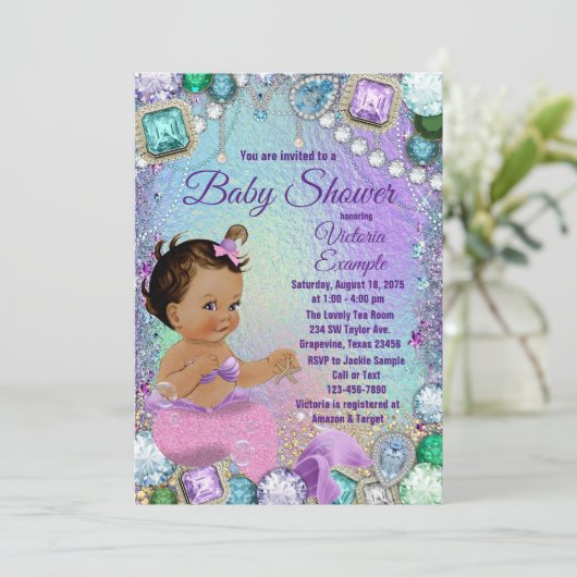 ジュエルマーメイドエスニックピンクマーメイドベビーシャワー 招待状 (スタンド正面)