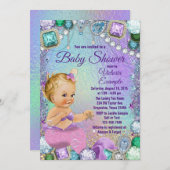 ジュエルマーメイドブロンドピンクマーメイドベビーシャワー 招待状 (正面/裏面)