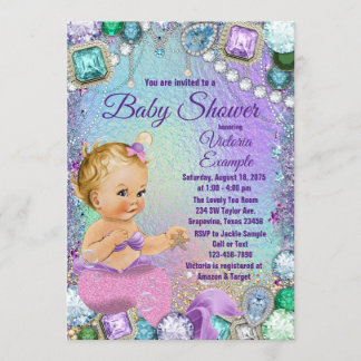 ジュエルマーメイドブロンドピンクマーメイドベビーシャワー 招待状