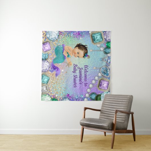 ジュエルマーメイドベイビーシャワーバックドロップバナー タペストリー (インサイチュ(横))