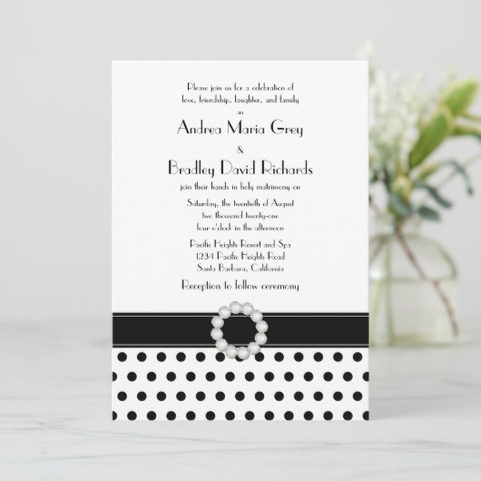 ジュエル白黒水玉模様結婚式招待状 招待状 (スタンド正面)