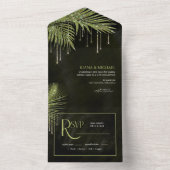 ジュエル結婚パームリーフの緑ID830 オールインワン招待状 (内側)