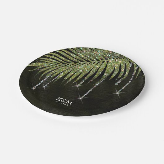 ジュエル結婚パームリーフの緑ID830 ペーパープレート (アングル)