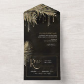 ジュエル結婚パームリーフの金ゴールドID830 オールインワン招待状 (内側)