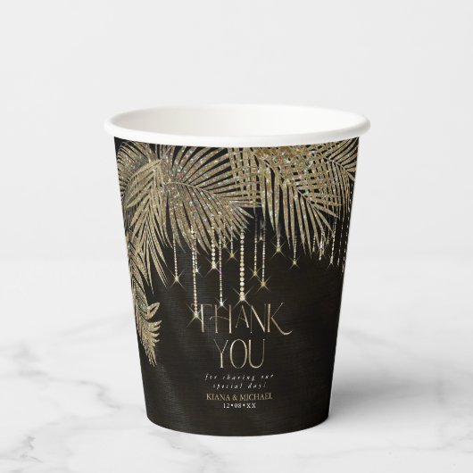 ジュエル結婚パームリーフの金ゴールドID830 紙コップ (裏面)