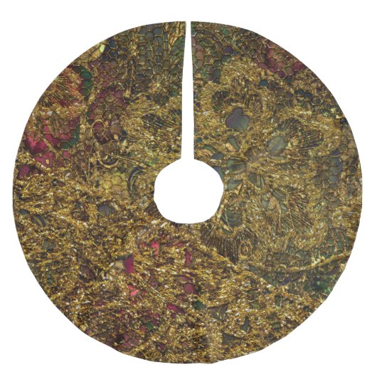 ジュエル金ゴールドレースデザインクリスマスホリデー ブラッシュドポリエステルツリースカート (正面)