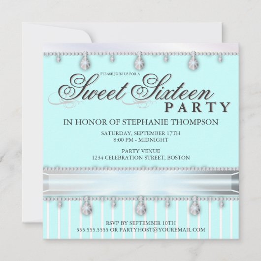 ジュエル・スパークル、甘い16歳の誕生日パーティー 招待状 (正面)
