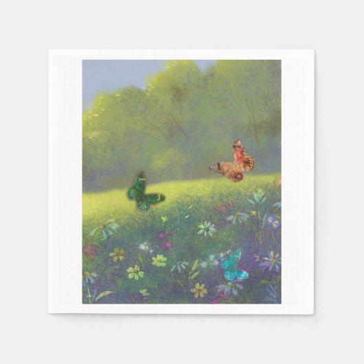 ジュエル・トーン・蝶が夏の草原に スタンダードカクテルナプキン (正面)