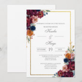 ジュエル フラワーフレーム スペイン風 結婚式 招待状 (正面/裏面)