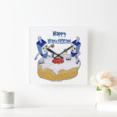 ジュダイカハッピーハヌッカ踊りドリードルズドーナツ スクエア壁時計 (ホーム)