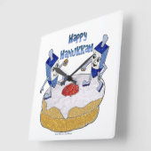 ジュダイカハッピーハヌッカ踊りドリードルズドーナツ スクエア壁時計 (傾斜)