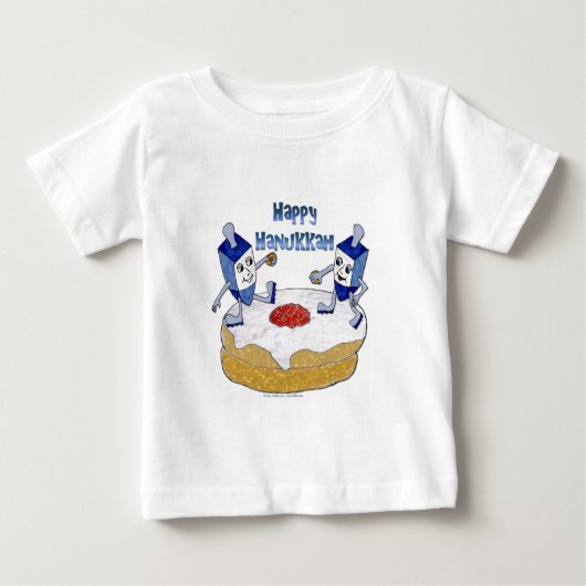 ジュダイカハッピーハヌッカ踊りドリードルズドーナツ ベビーTシャツ (正面)