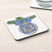 ジュダイカハヌッカスターオブデイビッドオーナメントプリント コースター (左側)