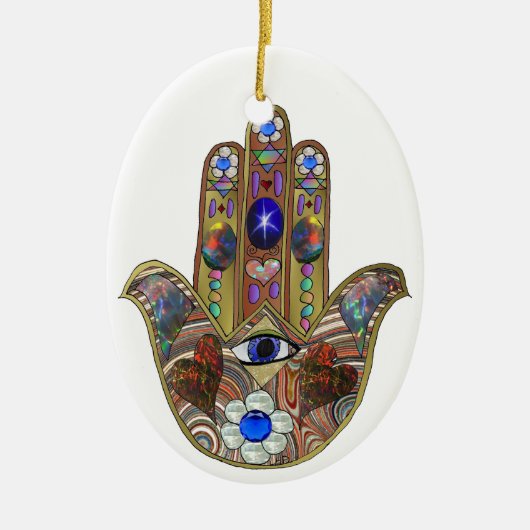 ジュダイカハムザハートフラワーズオパールプリント セラミックオーナメント (正面)