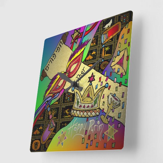 ジュダイカプリムエスターお祝いアートプリント スクエア壁時計 (傾斜)