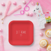 「ジュテーム」ロマンティックな赤と白のバレンタインデー ペーパープレート (パーティー)