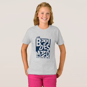 ジュニアの副花嫁、ウェディングパーティー、ネイビーブルー Tシャツ
