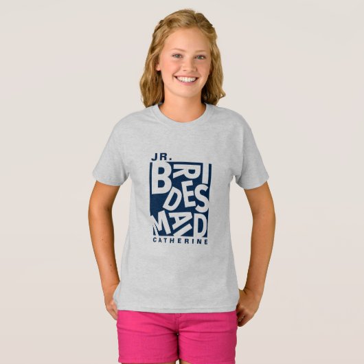 ジュニアの副花嫁、ウェディングパーティー、ネイビーブルー Tシャツ (正面フル)