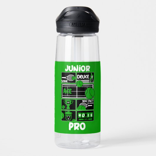 ジュニアテニス選手のTシャツ ウォーターボトル (背面)